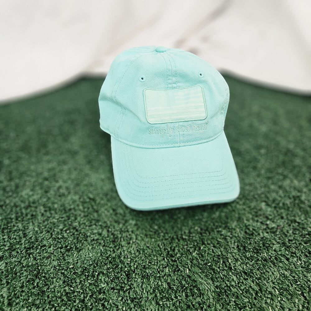 Simply Southern Aqua Blue Baseball Hat USA Flag Turtle Adjustable